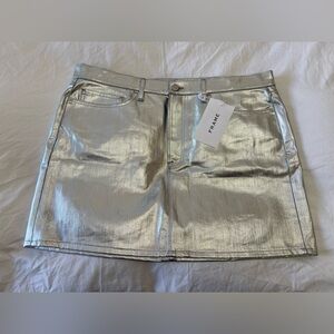 FRAME | Women’s SZ 32 | Denim Foil Metallic Le Mini Silver Skirt | NWT